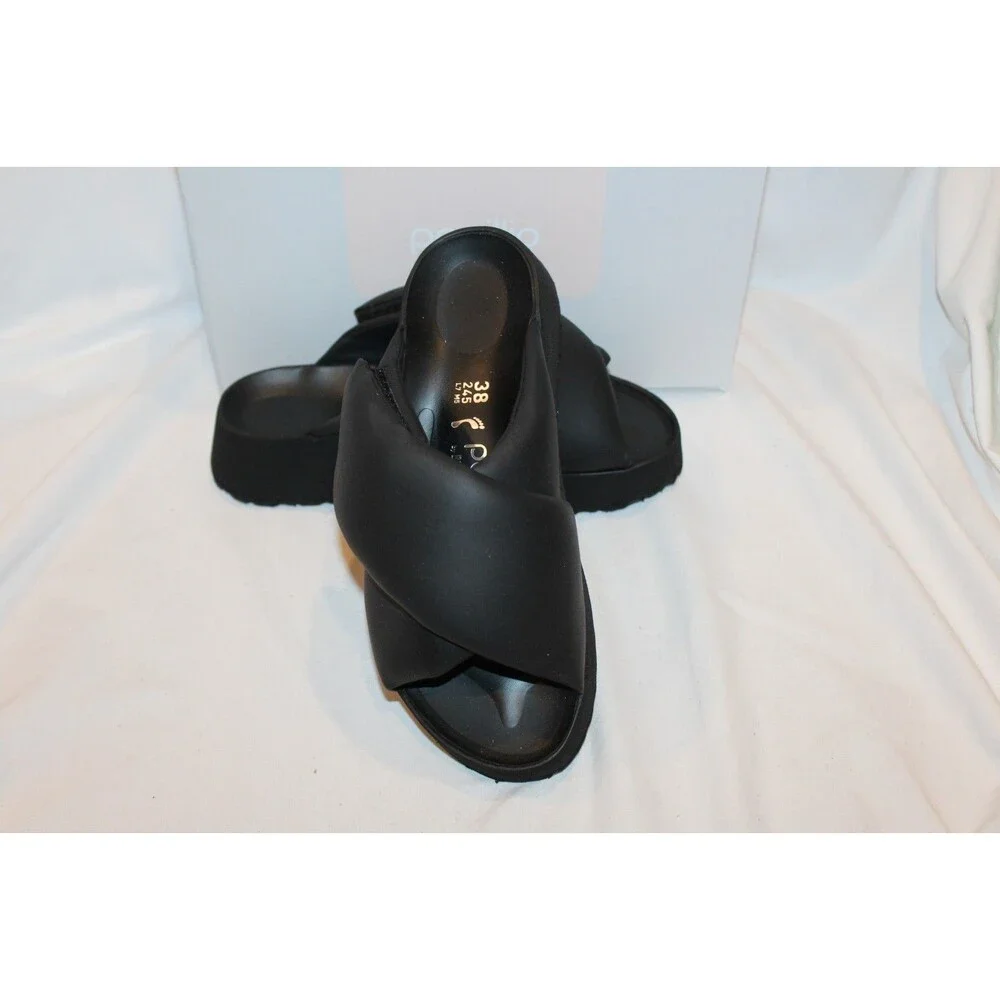 Birkenstock Theda Cross Strap Leather Sandals Platform Black EU 38 NARROW $185